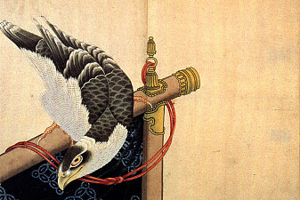 Hawk on a ceremonial stand