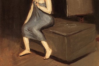 Model in Towel, Sitting on Box