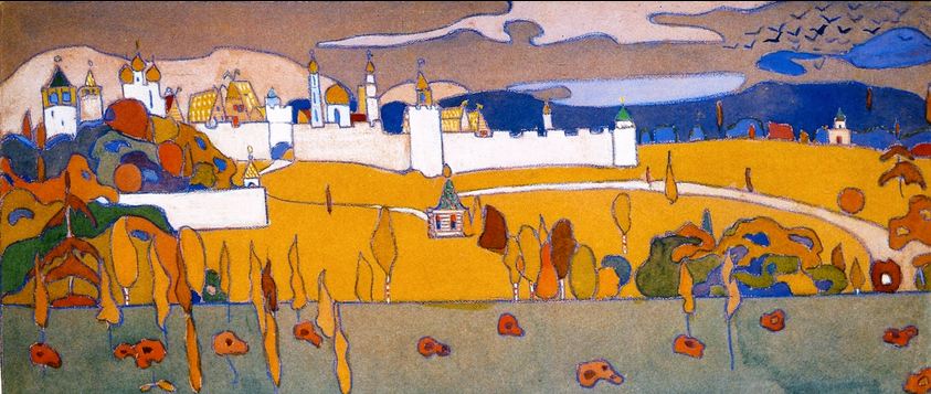 Walled City in Autumn Landscape 