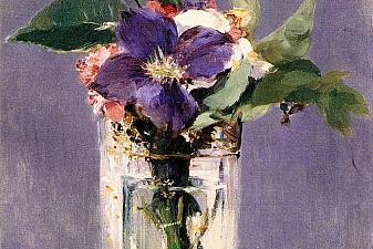 Pinks and Clematis in a Crystal Vase