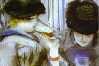 Two women drinking bocks