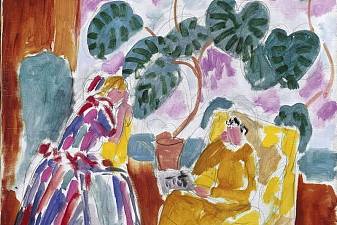 Two Women In The Vegetable With A Dog