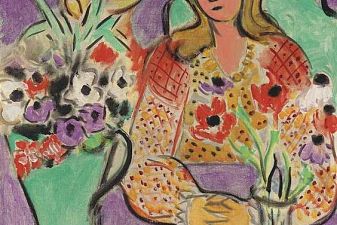 Young Girl With Anemones On Background