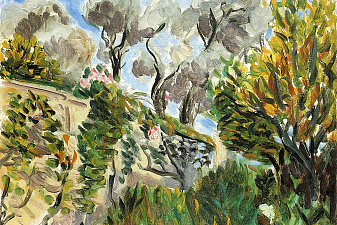 Landscape with flowering bushes