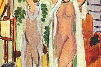 Nude in White Peignoir Standing by Mirror