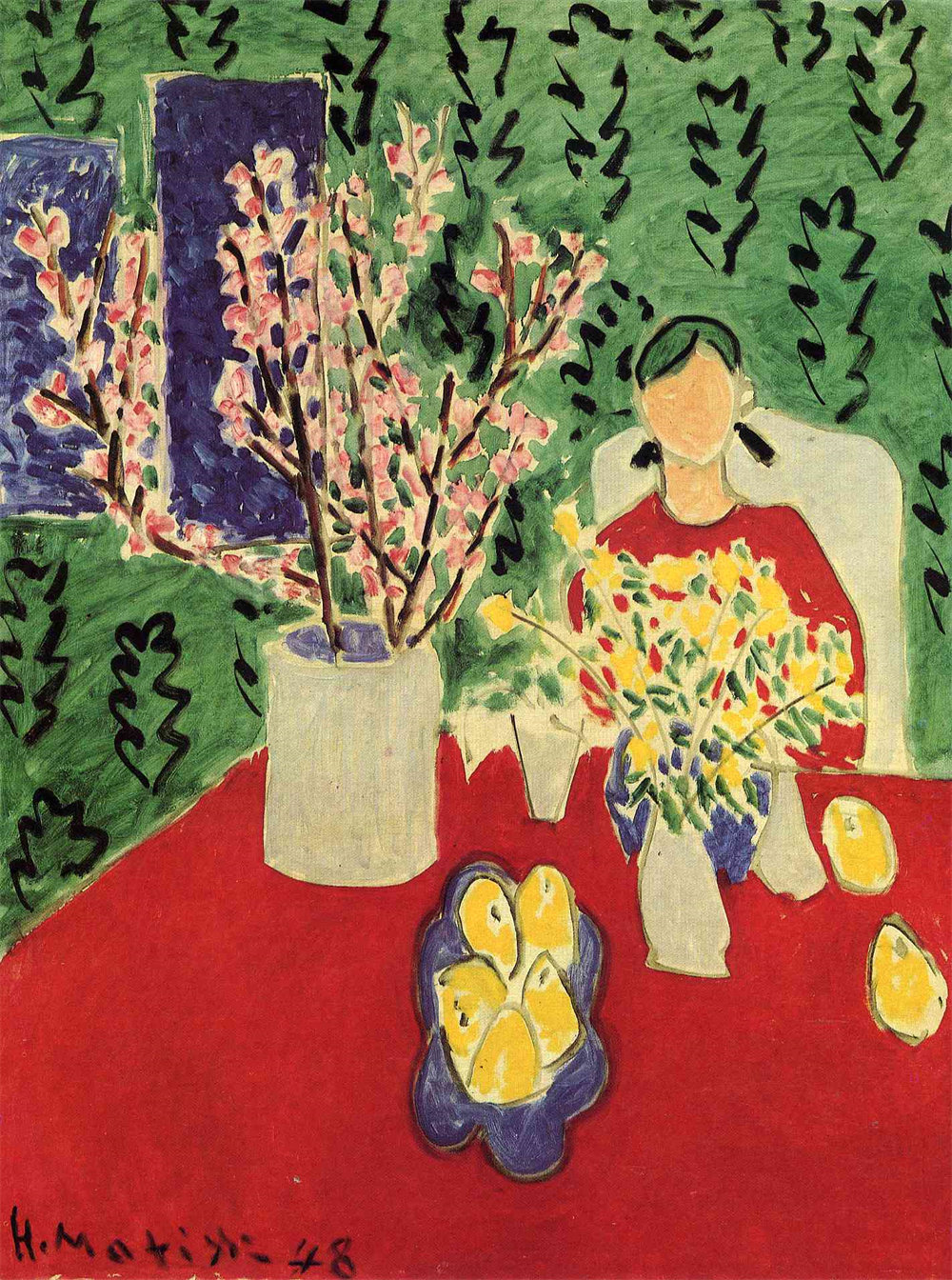 Plum Blossoms, Green Background 