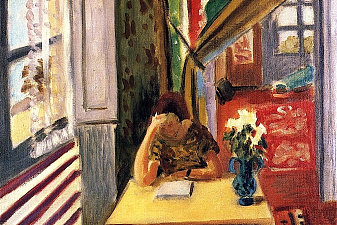 Reader Leaning Her Elbow on the Table