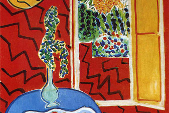 Red Interior. Still Life on a Blue Table