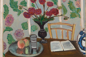 Still Life, Bouquet of Dahlias and White Book