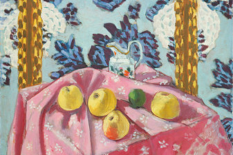 Still Life with Apples on a Pink Tablecloth