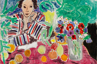 Striped Robe, Fruit, and Anemones