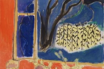 Two Young Girls in a Coral Interior, Blue Garden