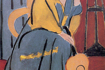 Woman in Yellow and Blue with a Guitar