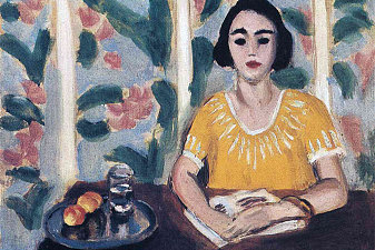 Woman Reading with Peaches