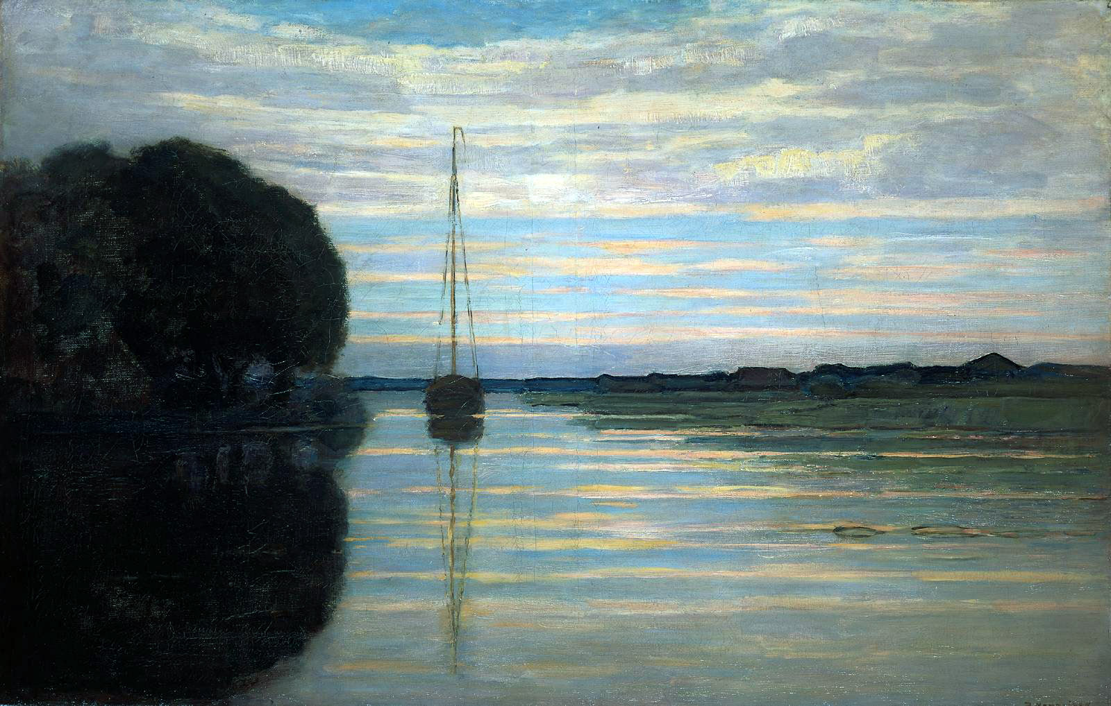 River view with a boat Sun 