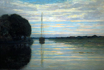 River view with a boat Sun