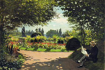 Adolphe Monet Reading in the Garden