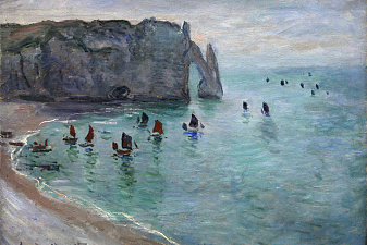 Etretat the Aval Door Fishing Boats Leaving the Harbour