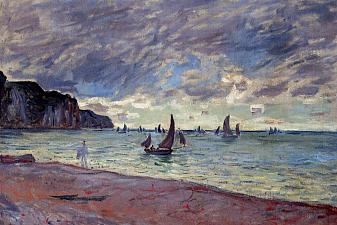 Fishing Boats by the Beach and the Cliffs of Pourville