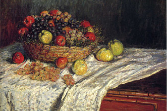 Fruit Basket with Apples and Grapes