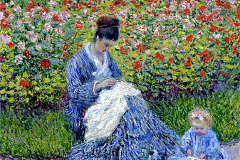 Camille Monet and a Child in the Artist’s Garden in Argenteuil