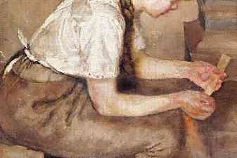 Girl Kindling a Stove