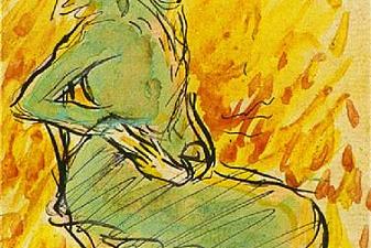 Seated woman in green