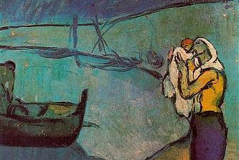 Mother and son on the shore