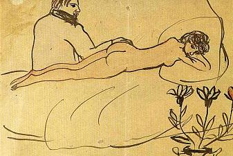 Nude with Picasso by her feet