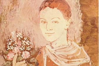 Boy with bouquet of flowers in his hand