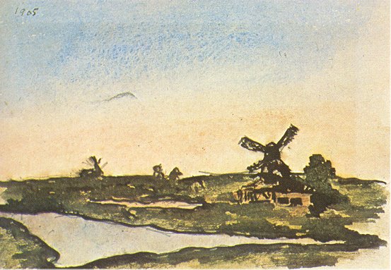 Dutch landscape with windmills 
