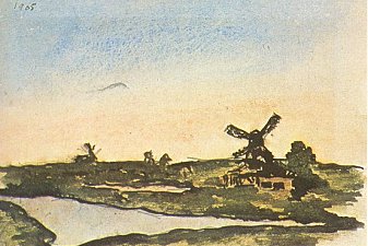 Dutch landscape with windmills