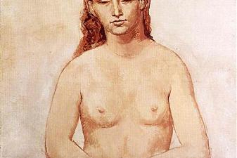 Nude with her hands pressed to each other