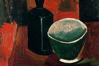 Green Pan and Black Bottle