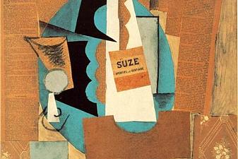 Glass and bottle of Suze