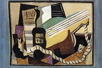 Partition, bottle of port, guitar, playing cards