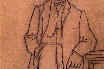 Portrait of bearded man leaning on cradle