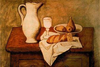 Still life with jug and bread