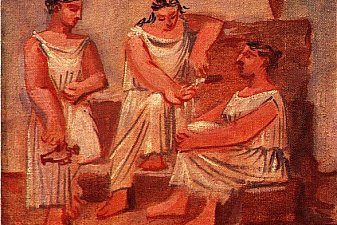 Three women at a fountain