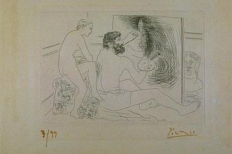 Working painter observed by a nude model