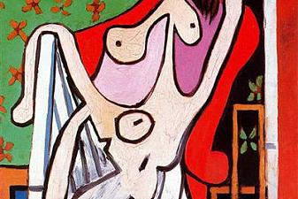 Large nude in red armchair