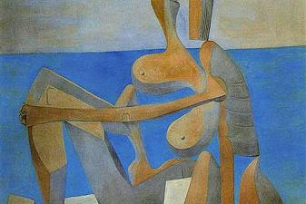 Seated bather on the beach