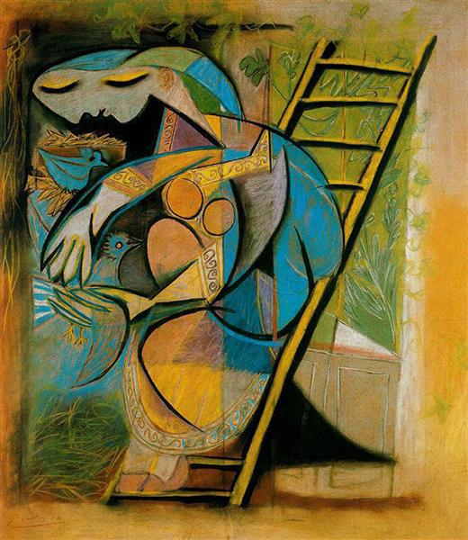 Farmer's wife on a stepladder 