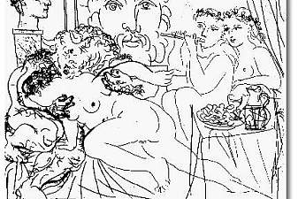 Minotaur caressing a  woman