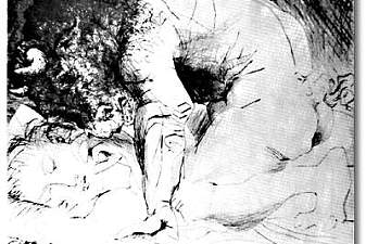 Minotaur caressing a sleeping woman