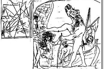 Blind Minotaur is guided by girl