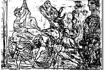 Blind Minotaur is guided by girl