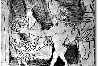 Blind Minotaur is guided by girl