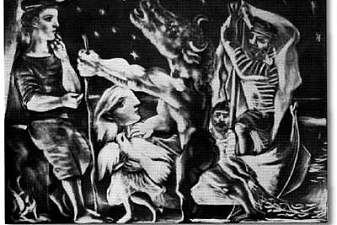 Blind Minotaur is guided by girl through the night