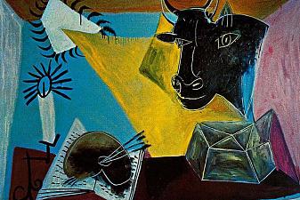 Still life with a bull‘s head, book and candle range